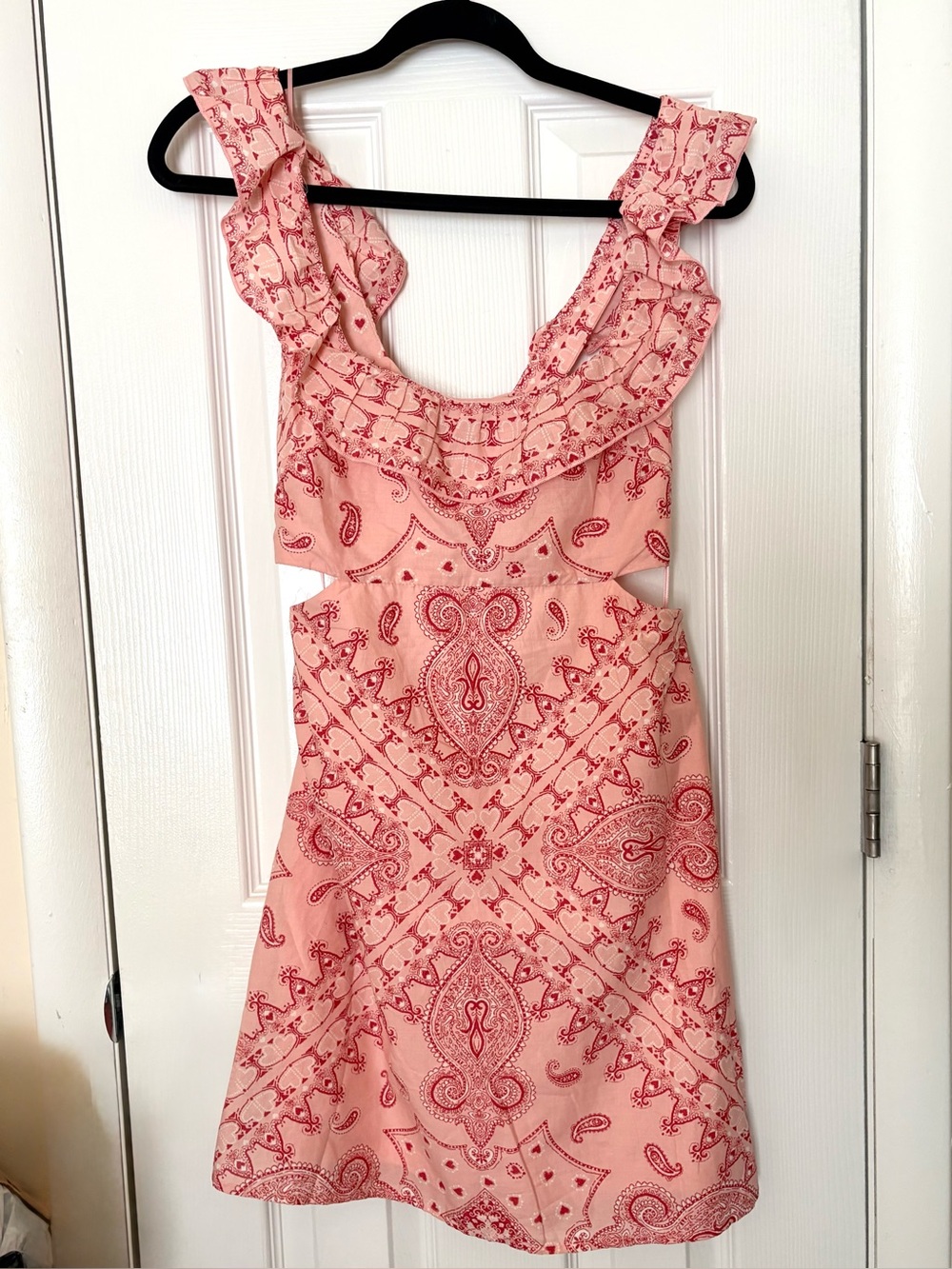 Altar'd State Pink Paisley Ruffle-Strap Mini Dress NWT Size Large- Fits Medium
